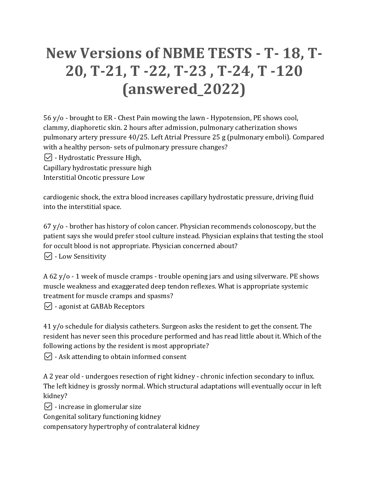 Preview image for New NBME® Comprehensive Clinical Science Self-Assessments / New Versions of NBME TESTS - T- 18, T-20, T-21, T -22, T-23 , T-24, T -120 (answered_2022)